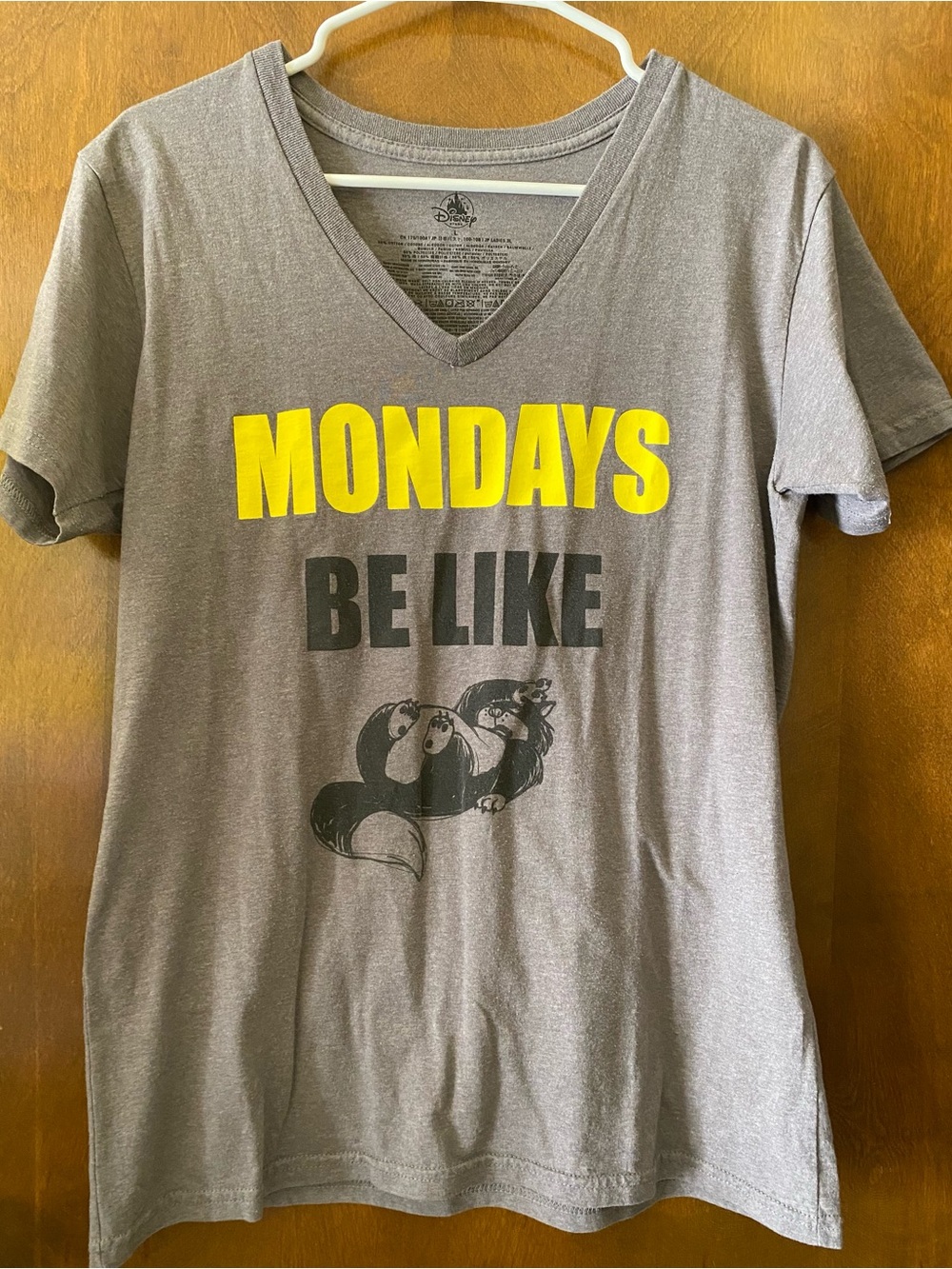 Disney Gray V-Neck Tee with Yellow "MONDAYS" Graphic